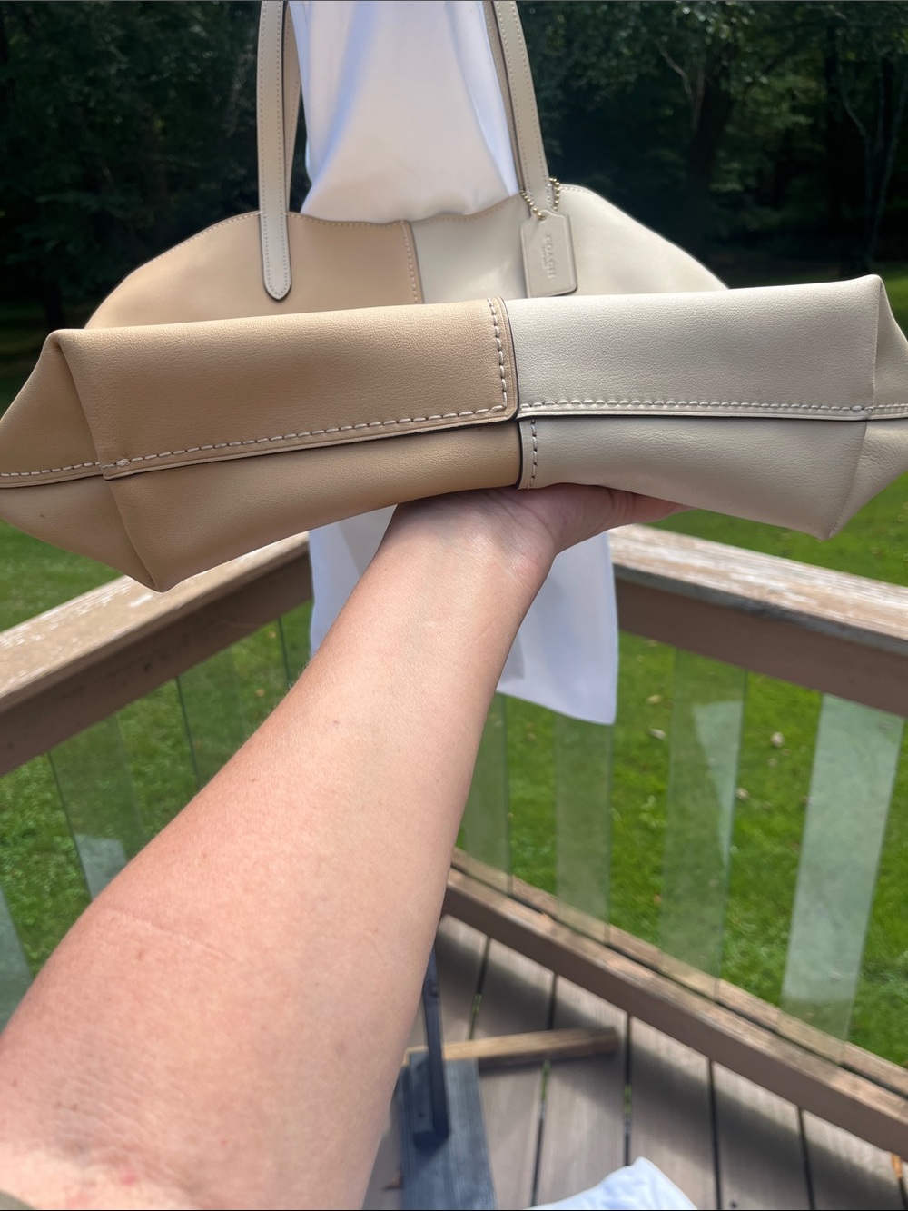 Coach Two-Tone Beige and Cream Leather Tote - Picture 5 of 15